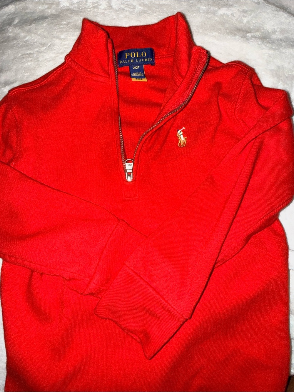 Polo by Ralph Lauren Bright Red Half-Zip Sweater with Gold Pony